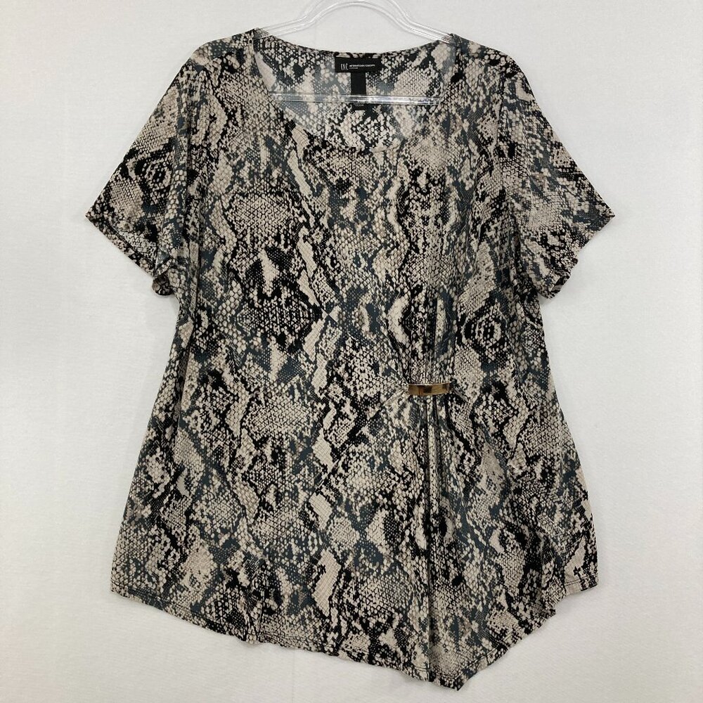 INC International Conceptsβ size 1X Animal Print Stretch Knit Cinched Detail Top